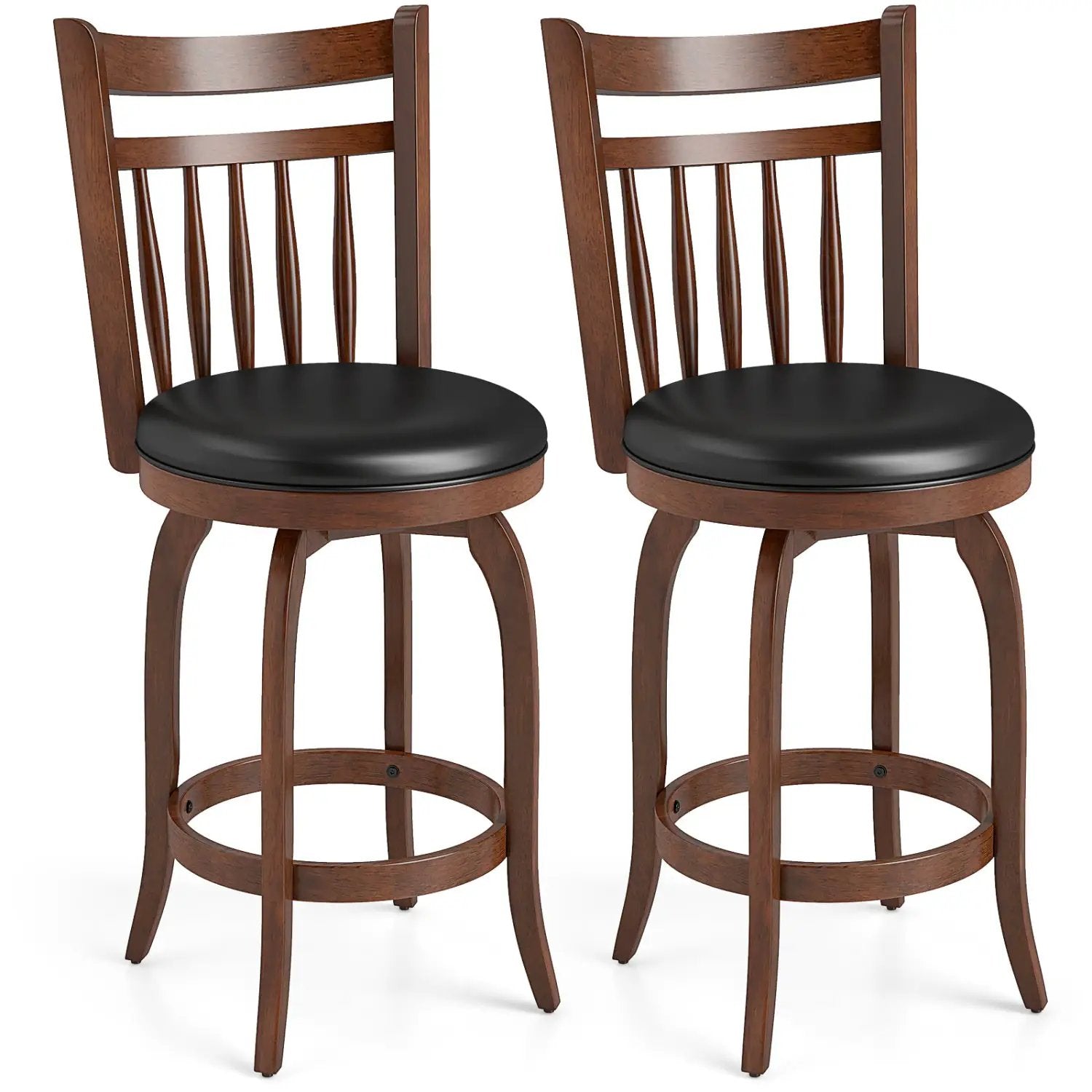 Swivel Bar Stools Set of 2 Counter Height Faux Leather Upholstered Barstools by DirectDeals