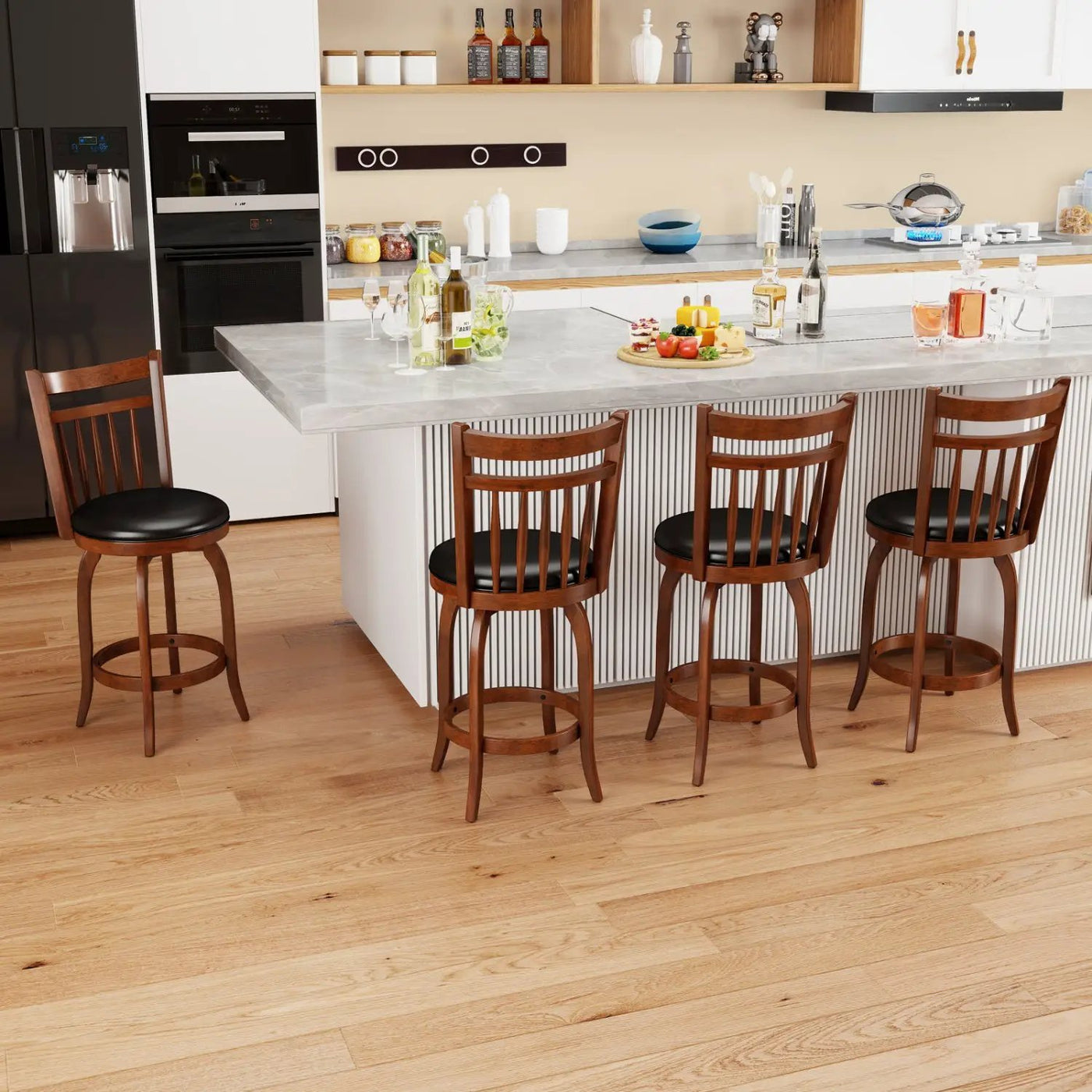 Swivel Bar Stools Set of 2 Counter Height Faux Leather Upholstered Barstools by DirectDeals