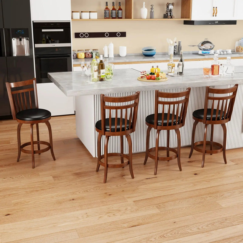 Swivel Bar Stools Set of 2 Counter Height Faux Leather Upholstered Barstools by DirectDeals