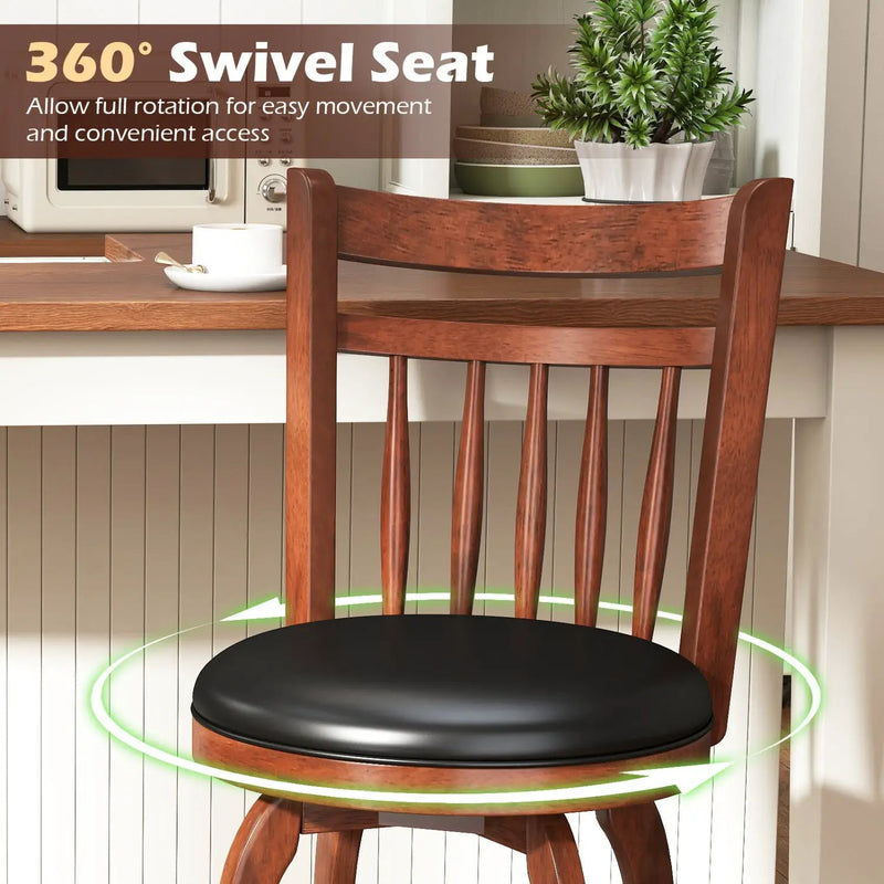 Swivel Bar Stools Set of 2 Counter Height Faux Leather Upholstered Barstools by DirectDeals