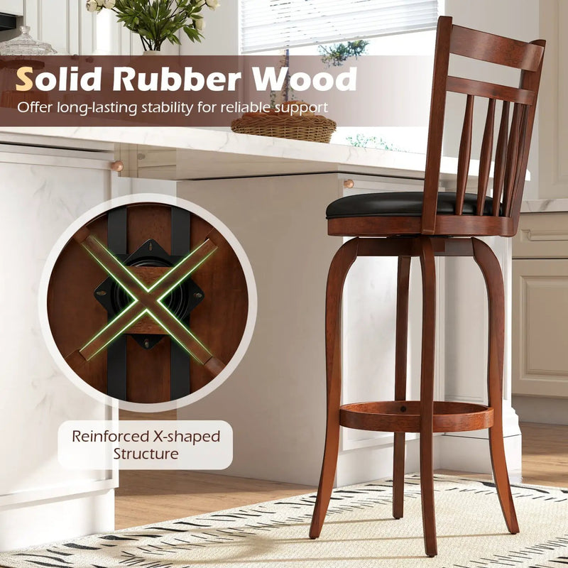 Swivel Bar Stools Set of 2 Counter Height Faux Leather Upholstered Barstools by DirectDeals