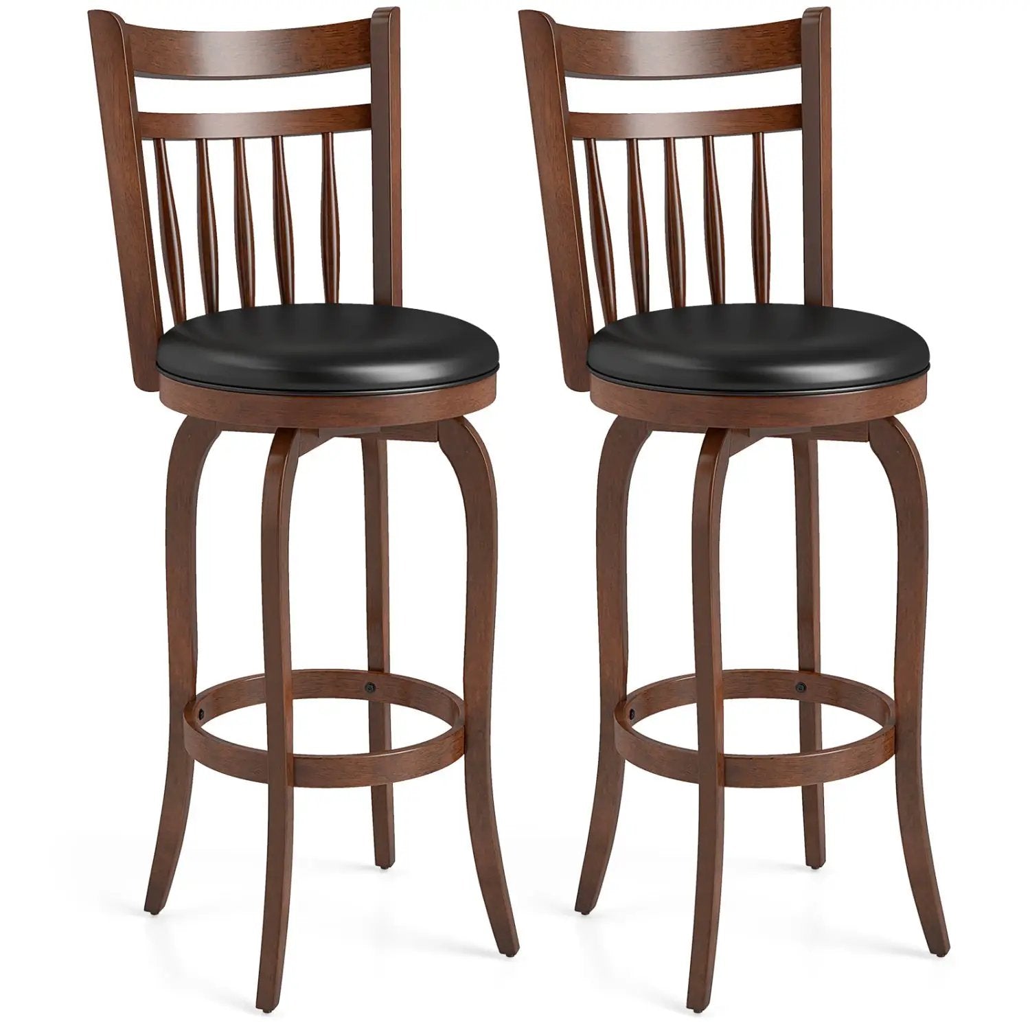 Swivel Bar Stools Set of 2 Counter Height Faux Leather Upholstered Barstools by DirectDeals