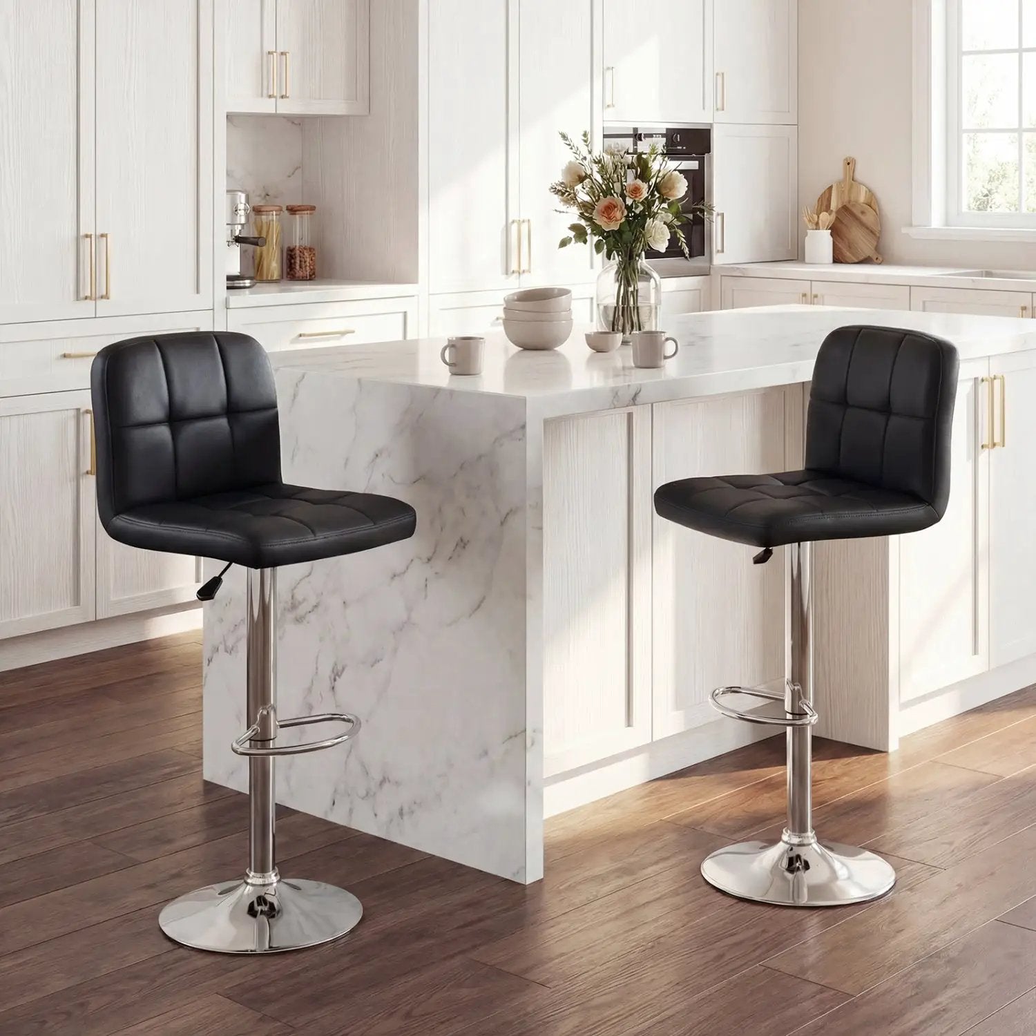 Swivel Bar Stools Set of 2 with Footrests and Metal Base by DirectDeals