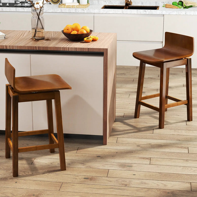 24.5 Inch Swivel Wooden Bar Stools Set of 2 with Rubber Wood Legs and Low Back by DirectDeals