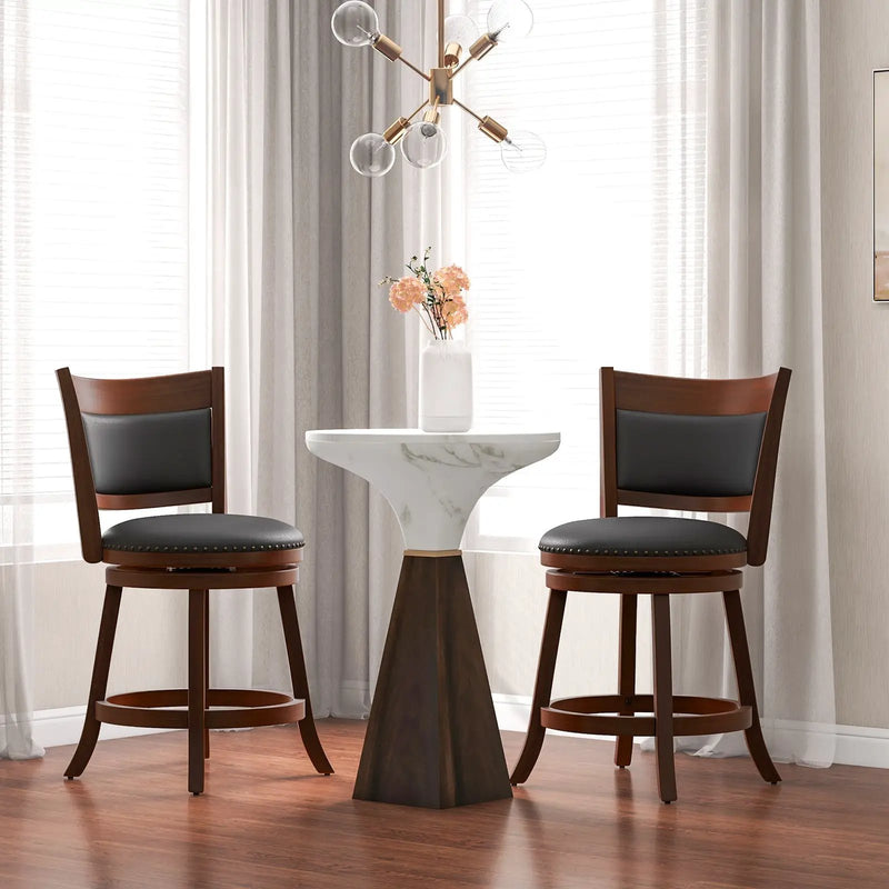 Swivel Bar Stools Set of 2 with 20 Inch Wider Cushioned Seat-Brown by DirectDeals