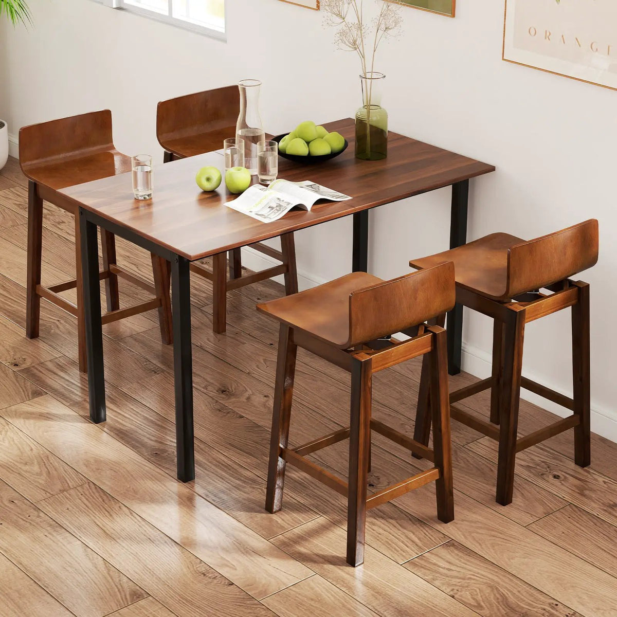24.5 Inch Swivel Wooden Bar Stools Set of 2 with Rubber Wood Legs and Low Back by DirectDeals