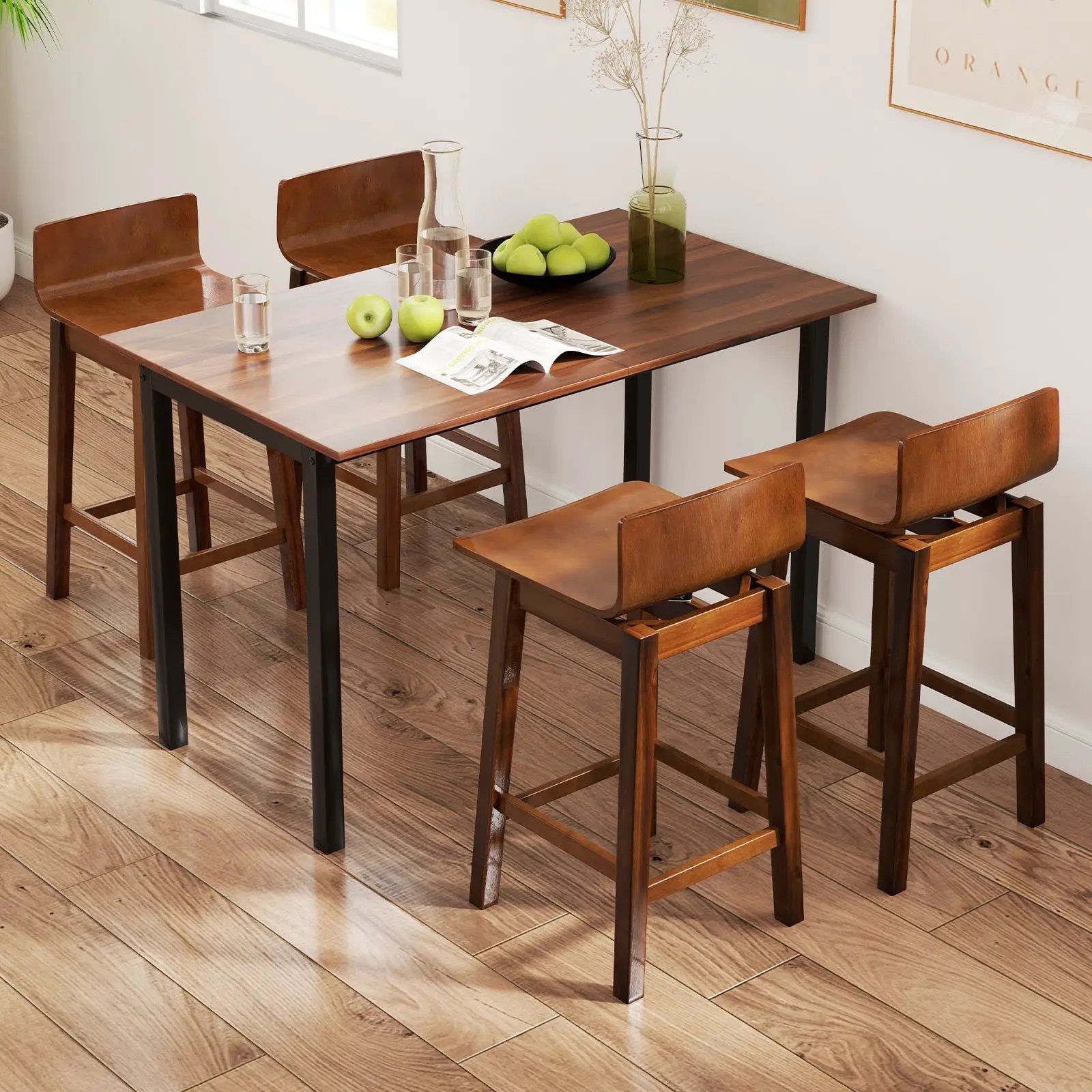 24.5 Inch Swivel Wooden Bar Stools Set of 2 with Rubber Wood Legs and Low Back by DirectDeals