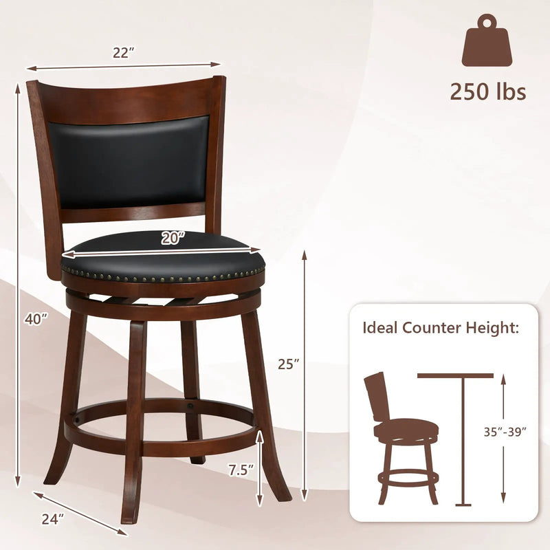 Swivel Bar Stools Set of 2 with 20 Inch Wider Cushioned Seat-Brown by DirectDeals