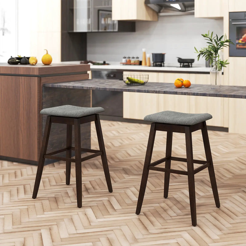Swivel Bar Stools Set of 2 with Footrest and Rubber Wood Legs-Brown by DirectDeals