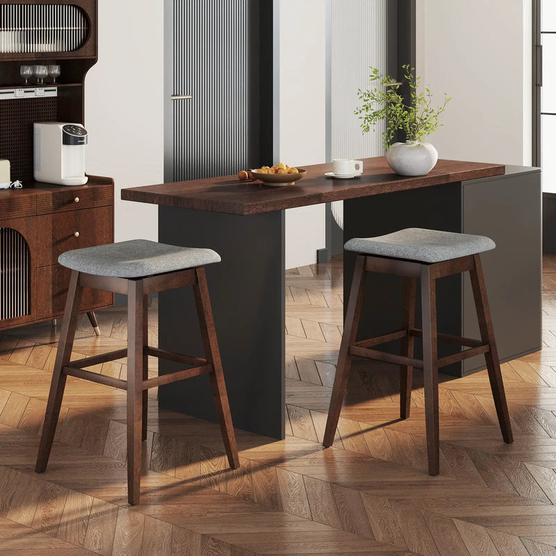 Swivel Bar Stools Set of 2 with Footrest and Rubber Wood Legs-Brown by DirectDeals