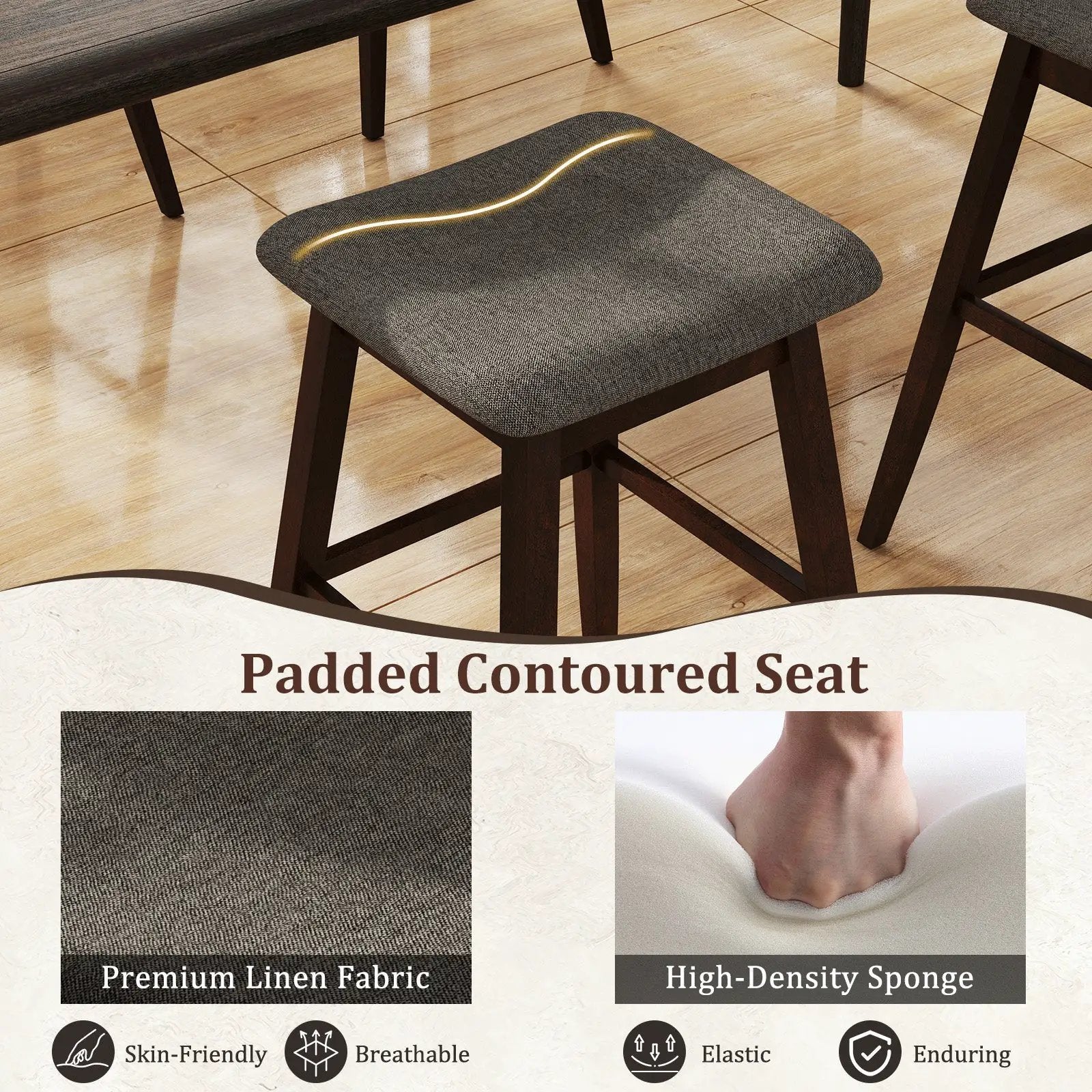 Swivel Bar Stools Set of 2 with Footrest and Rubber Wood Legs-Brown by DirectDeals