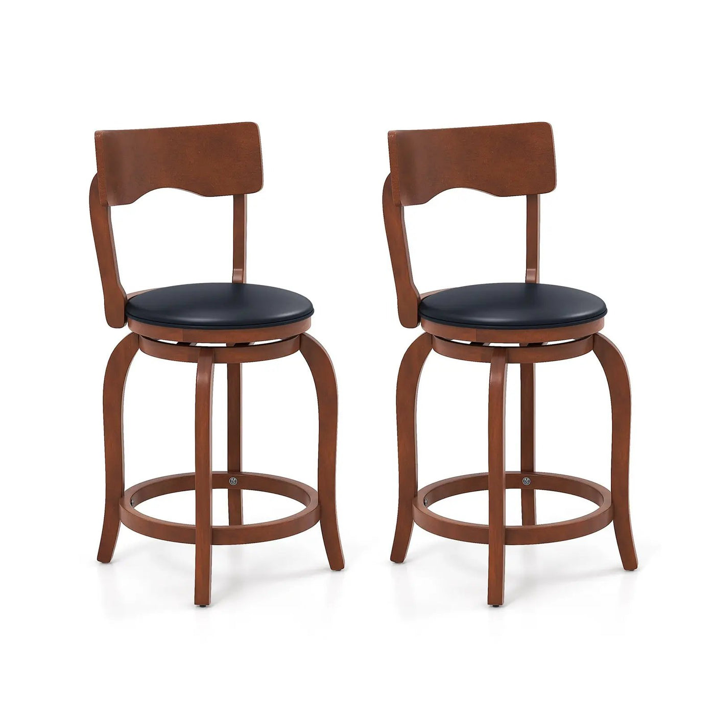 Swivel Bar Stools Set of 2 with Rubber Wood Frame and Upholstered Seat by DirectDeals
