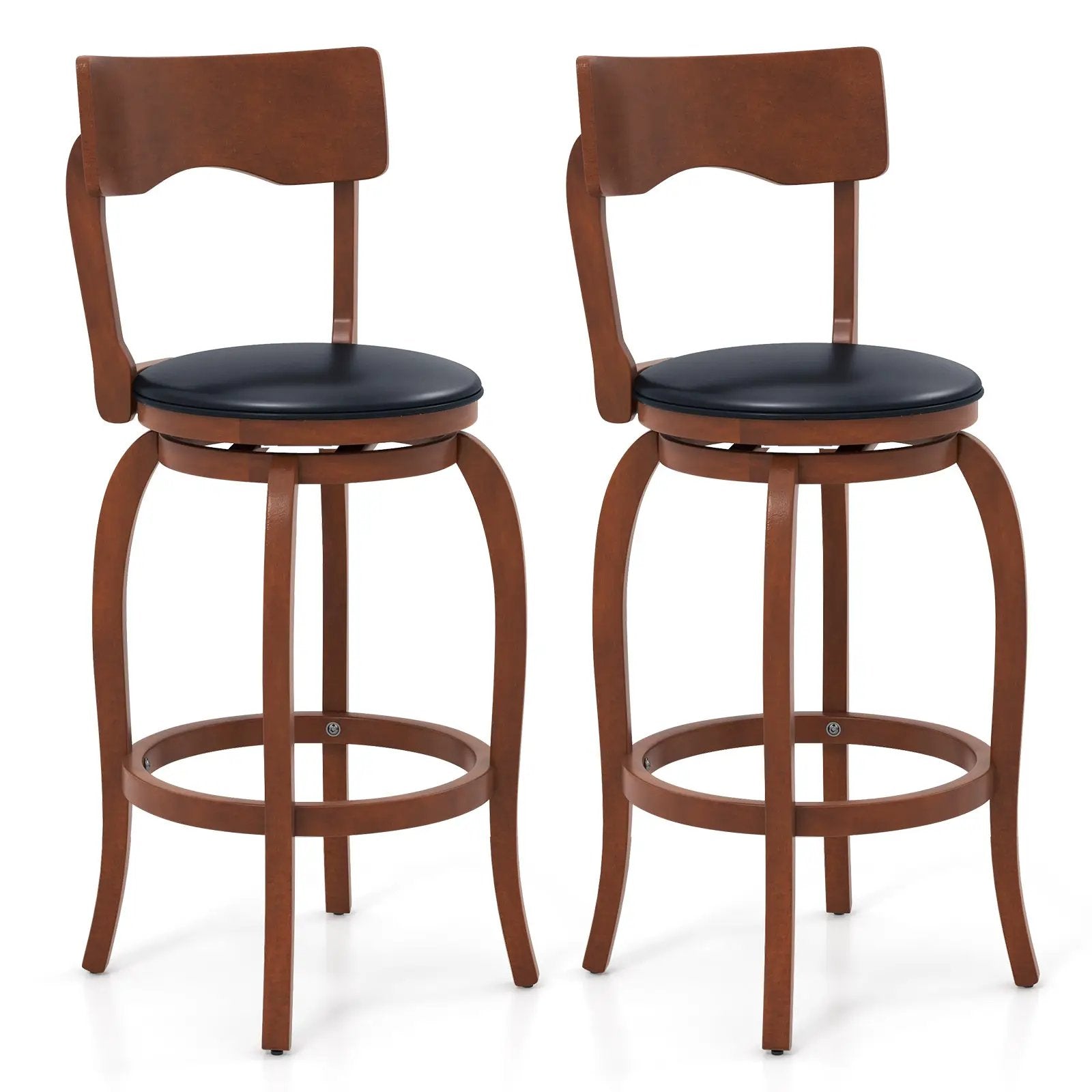 Swivel Bar Stools Set of 2 with Rubber Wood Frame and Upholstered Seat by DirectDeals