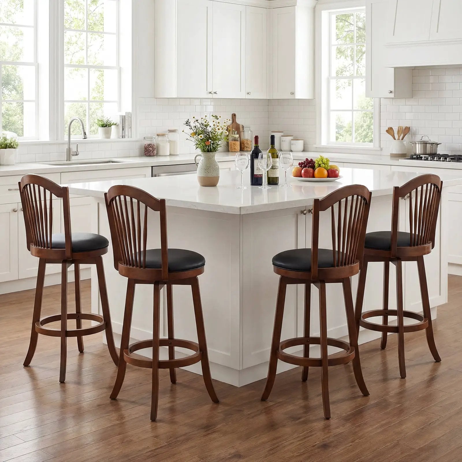 Swivel Bar Stools with Backrests and Wood Frame for Kitchen Island by DirectDeals