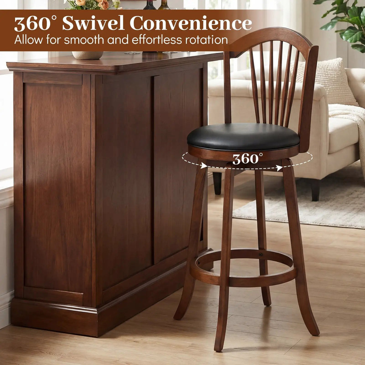 Swivel Bar Stools with Backrests and Wood Frame for Kitchen Island by DirectDeals