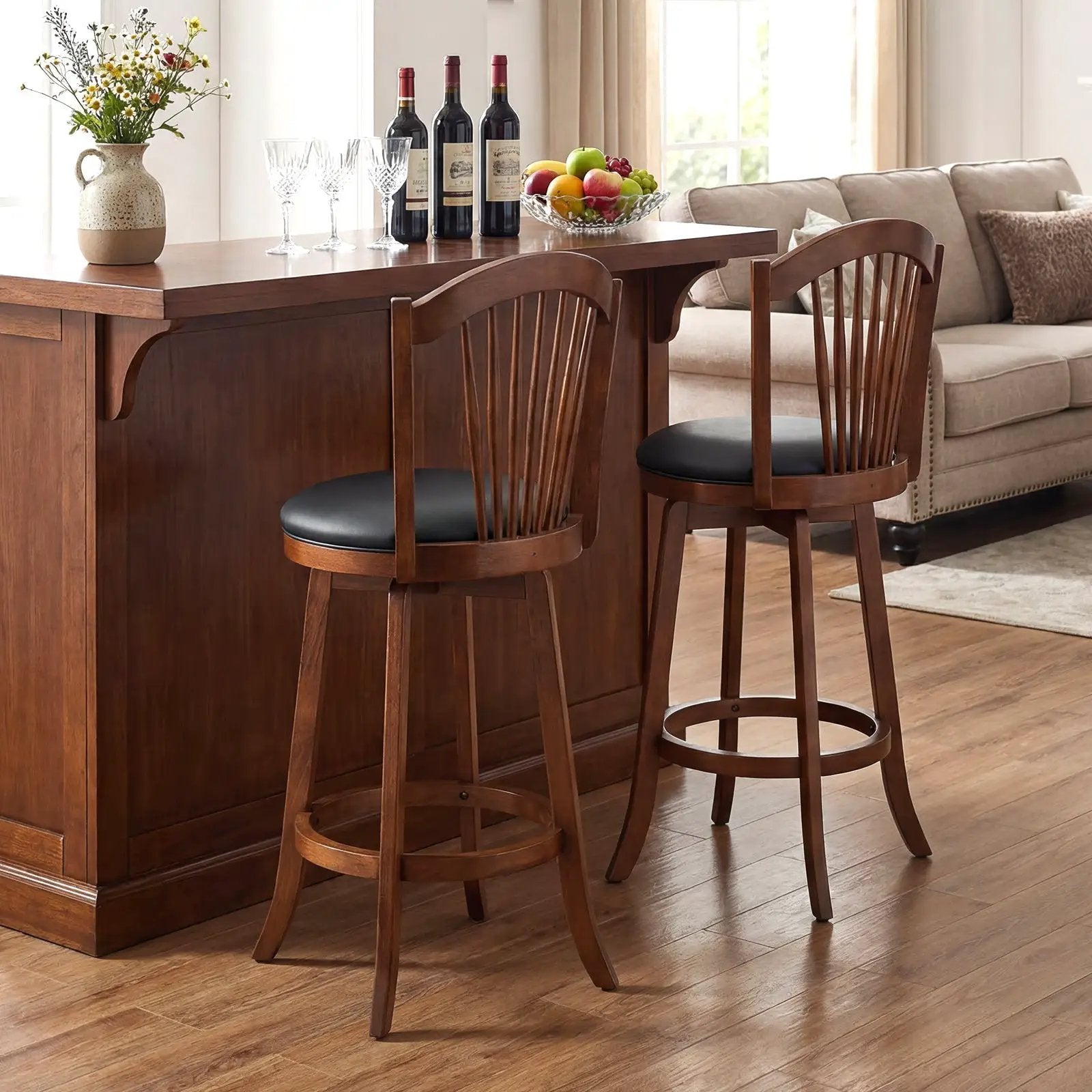 Swivel Bar Stools with Backrests and Wood Frame for Kitchen Island by DirectDeals