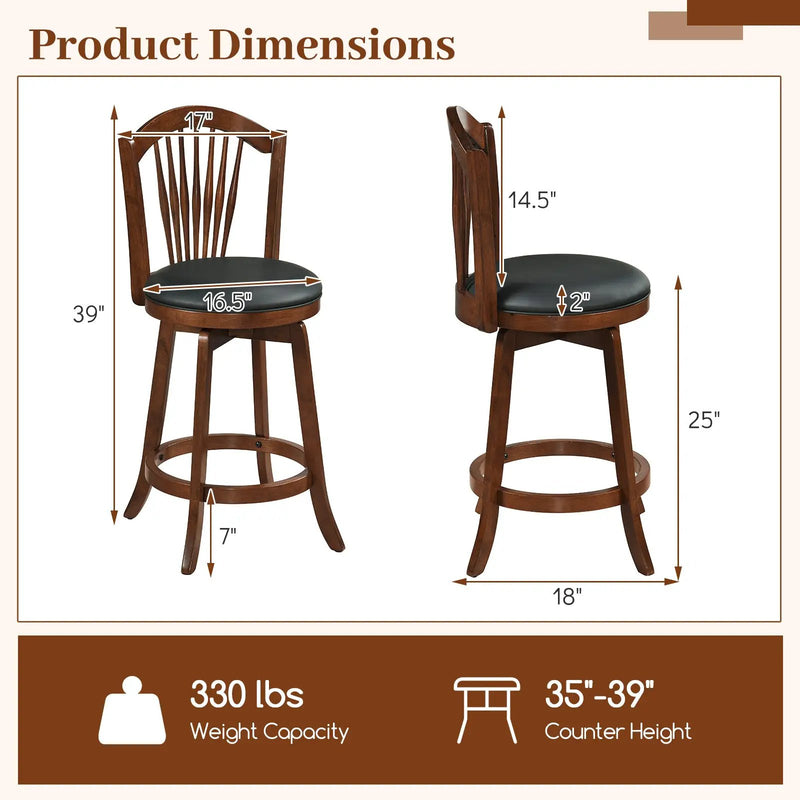 Swivel Bar Stools with Backrests and Wood Frame for Kitchen Island by DirectDeals