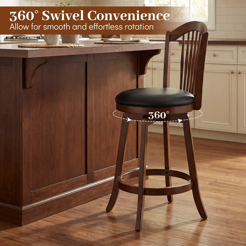 Swivel Bar Stools with Backrests and Wood Frame for Kitchen Island by DirectDeals