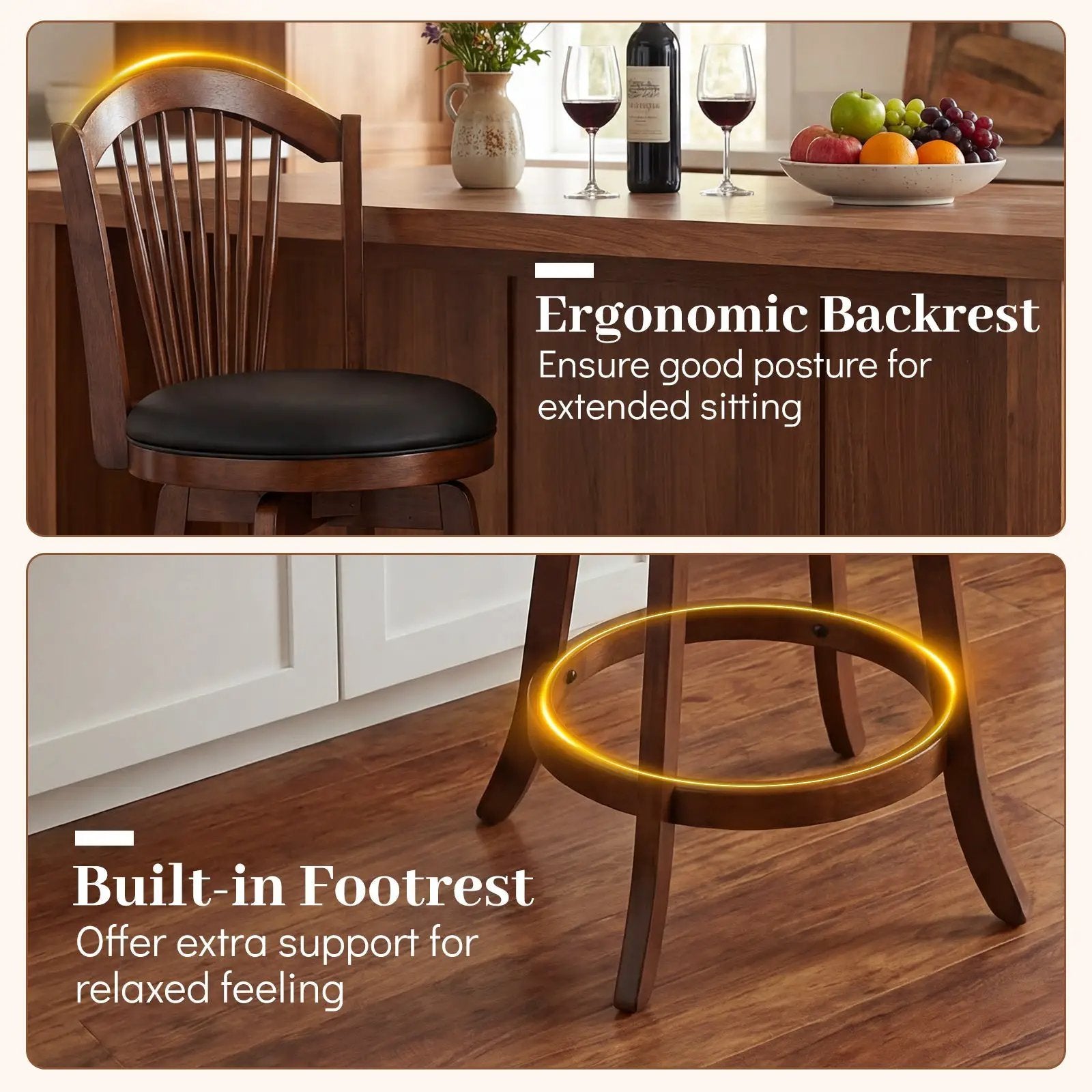 Swivel Bar Stools with Backrests and Wood Frame for Kitchen Island by DirectDeals