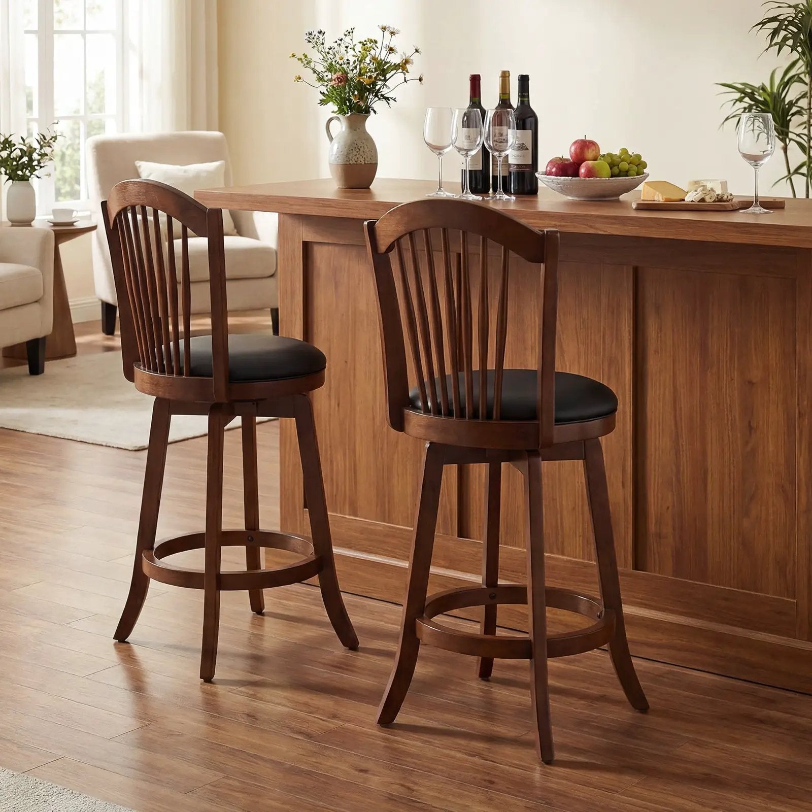 Swivel Bar Stools with Backrests and Wood Frame for Kitchen Island by DirectDeals