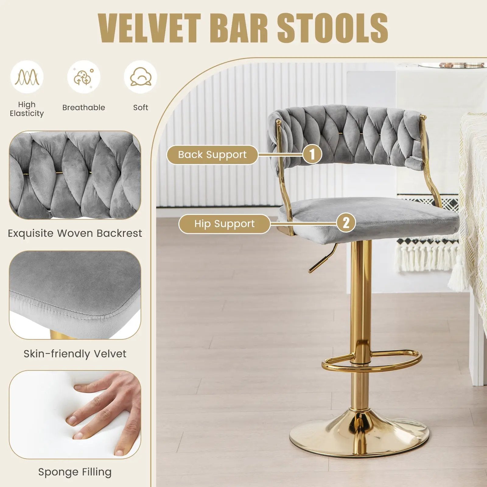 Swivel Barstool with Woven Back Set of 2 for Kitchen Island Cafe by DirectDeals