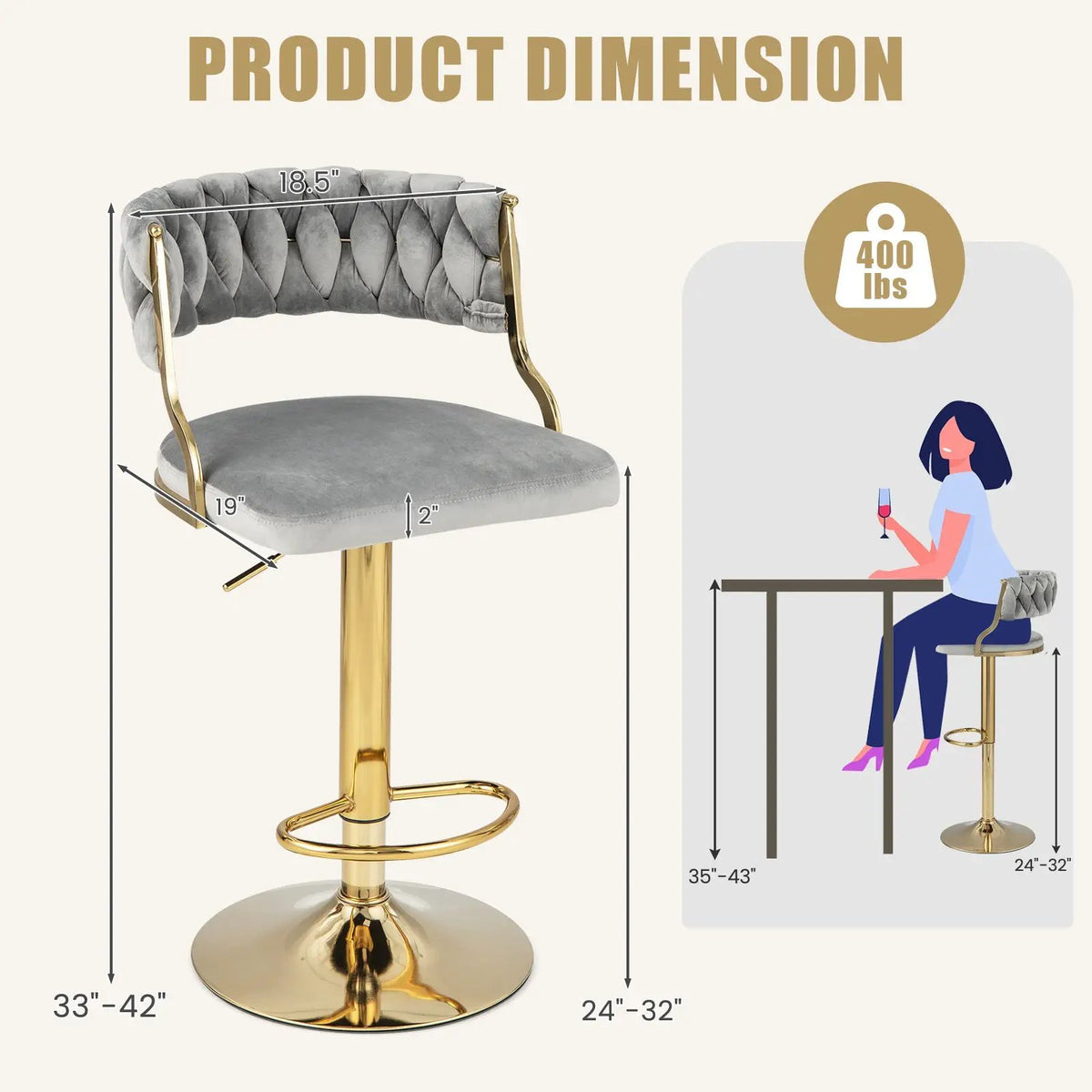 Swivel Barstool with Woven Back Set of 2 for Kitchen Island Cafe by DirectDeals