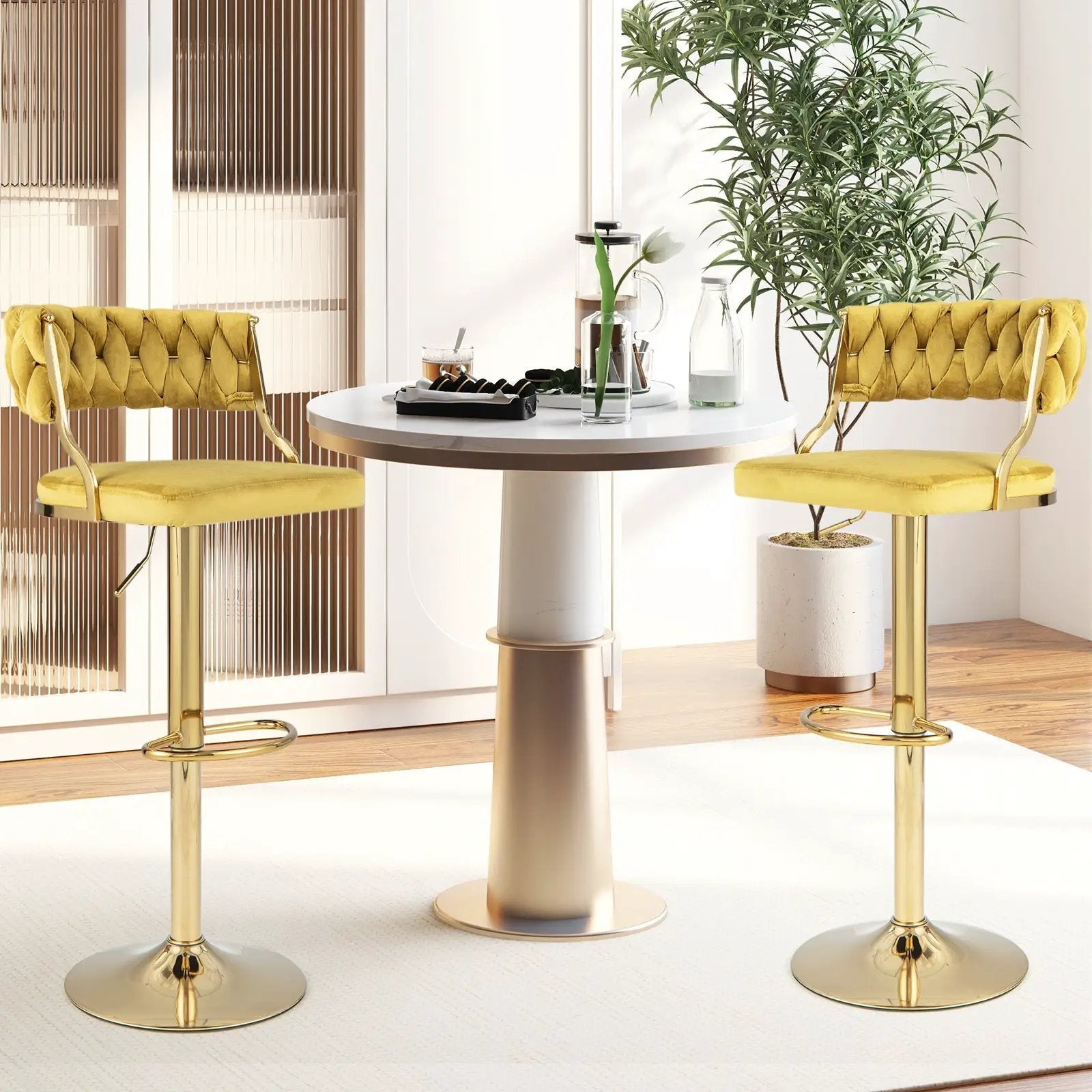 Swivel Barstool with Woven Back Set of 2 for Kitchen Island Cafe by DirectDeals