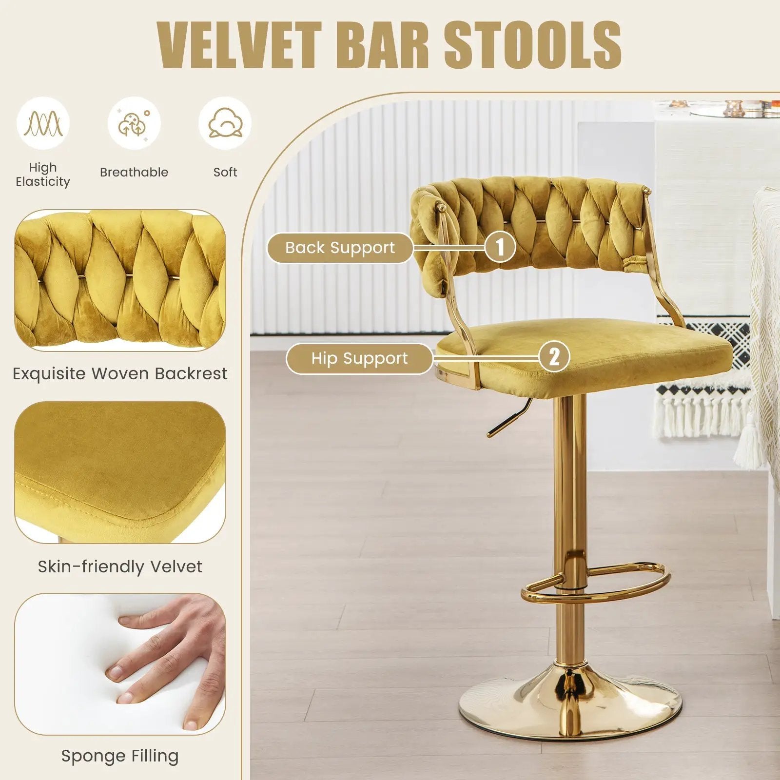 Swivel Barstool with Woven Back Set of 2 for Kitchen Island Cafe by DirectDeals