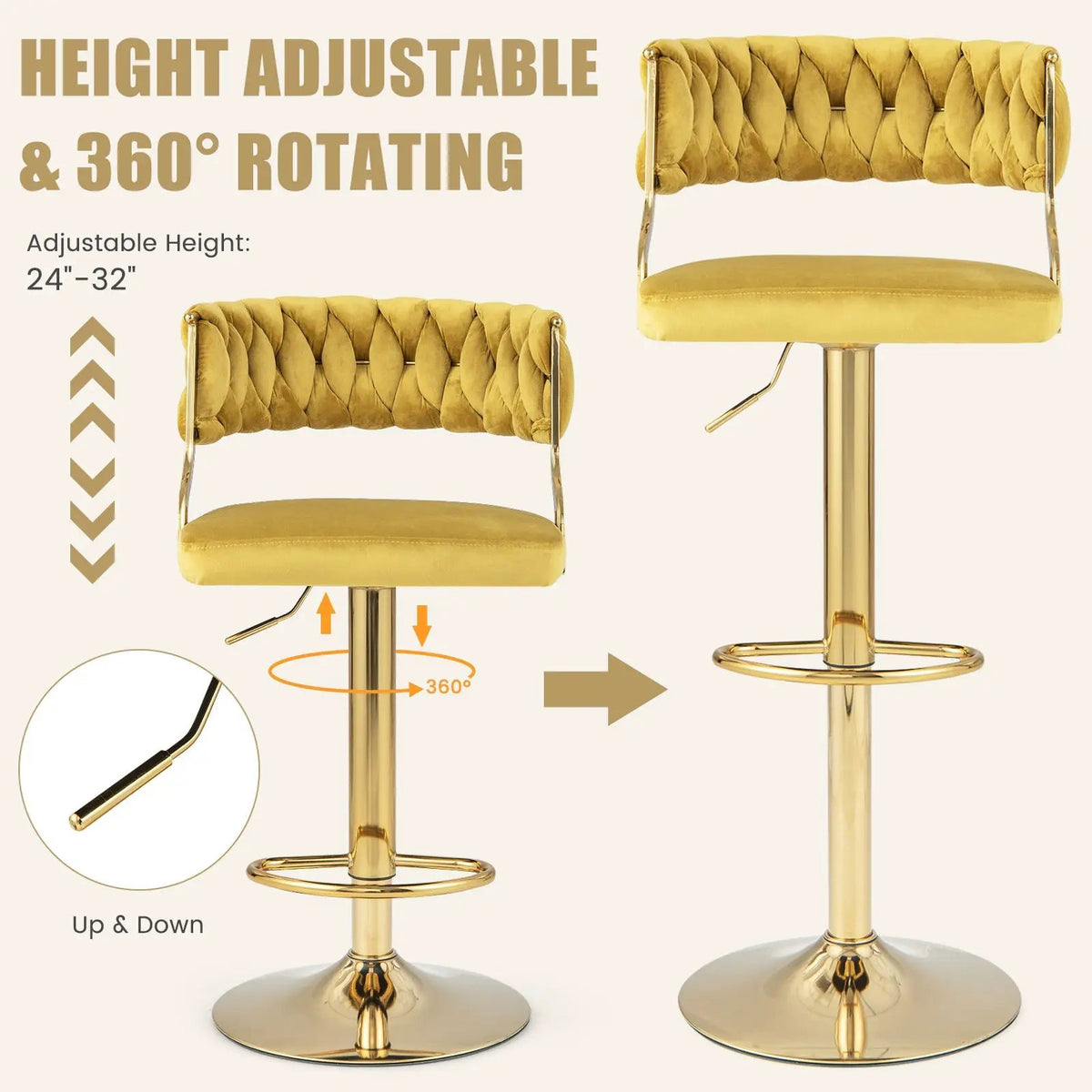 Swivel Barstool with Woven Back Set of 2 for Kitchen Island Cafe by DirectDeals