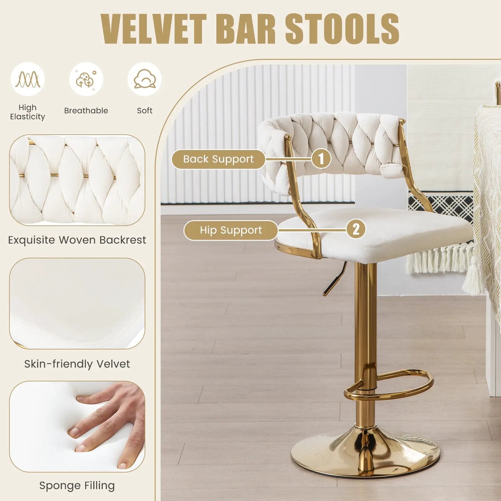 Swivel Barstool with Woven Back Set of 2 for Kitchen Island Cafe by DirectDeals