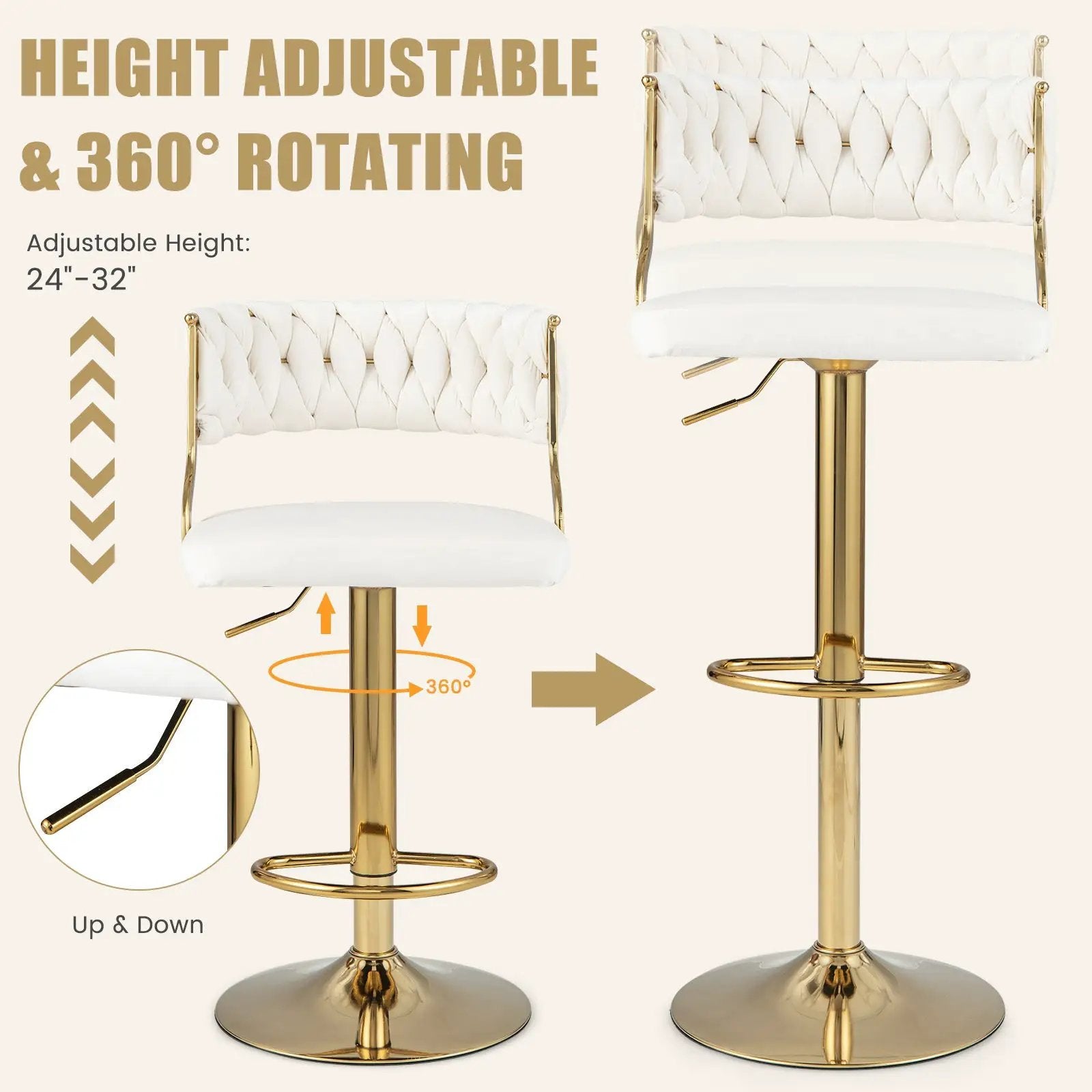 Swivel Barstool with Woven Back Set of 2 for Kitchen Island Cafe by DirectDeals