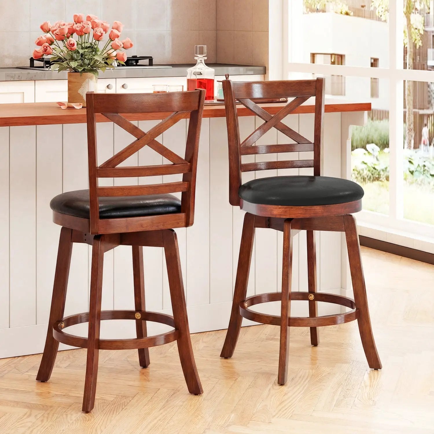 Swivel Barstools Set of 2 with Backrest and Footrest by DirectDeals