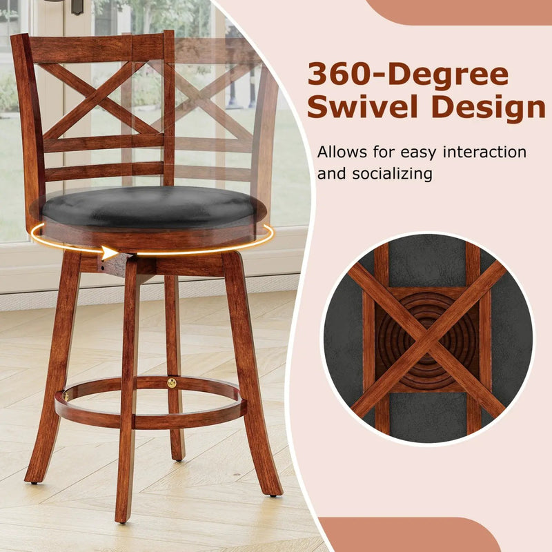 Swivel Barstools Set of 2 with Backrest and Footrest by DirectDeals