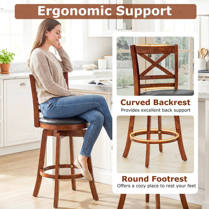 Swivel Barstools Set of 2 with Backrest and Footrest by DirectDeals