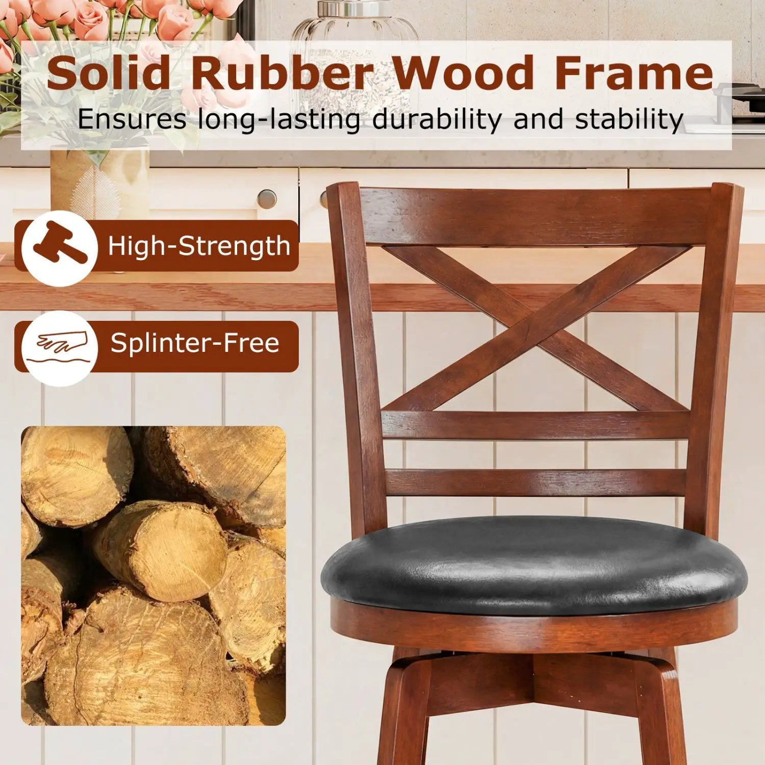 Swivel Barstools Set of 2 with Backrest and Footrest by DirectDeals