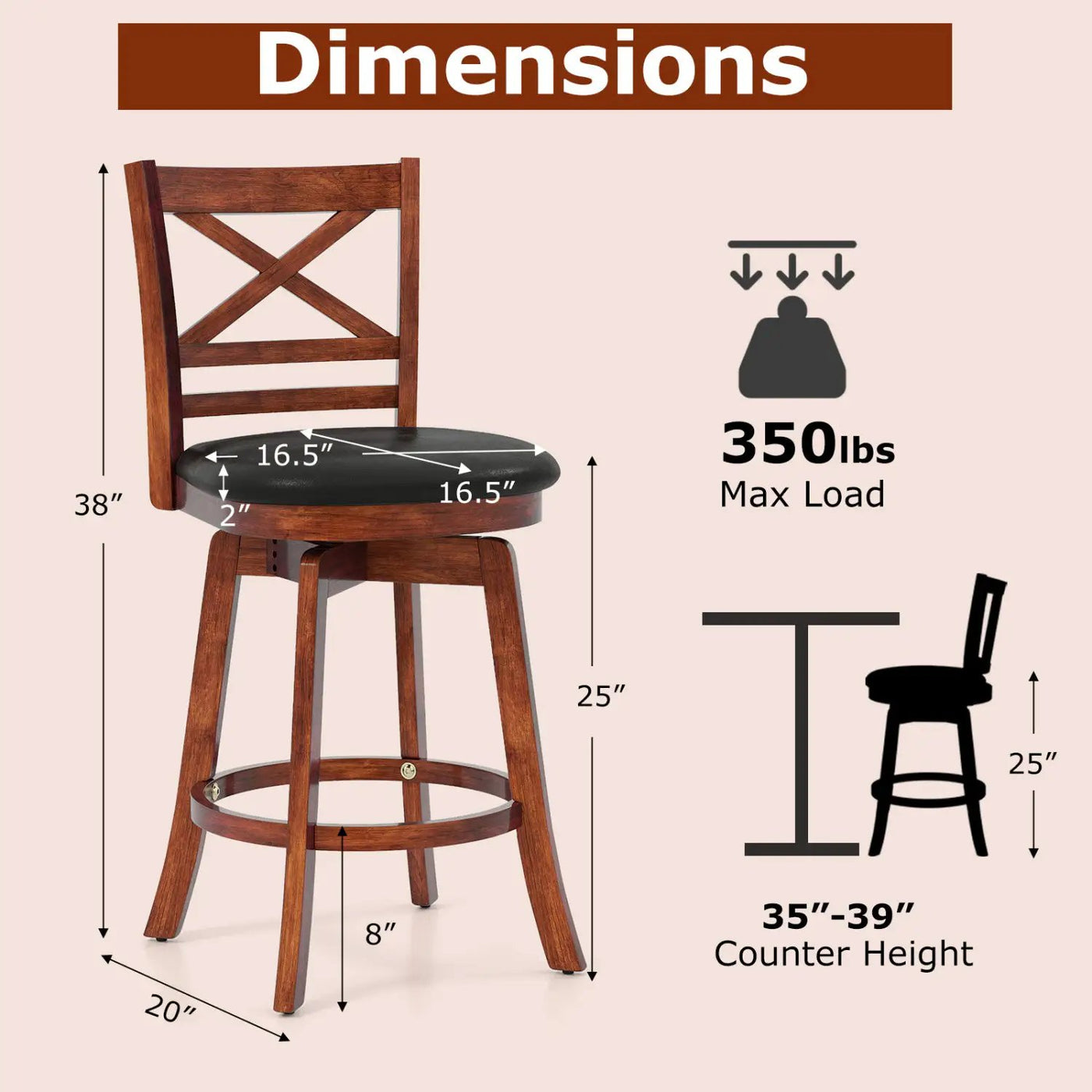 Swivel Barstools Set of 2 with Backrest and Footrest by DirectDeals