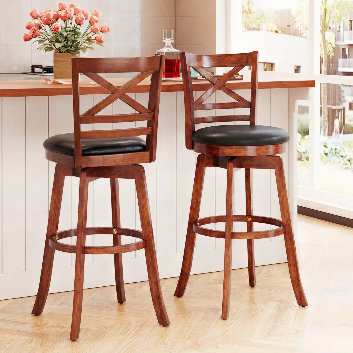 Swivel Barstools Set of 2 with Backrest and Footrest by DirectDeals