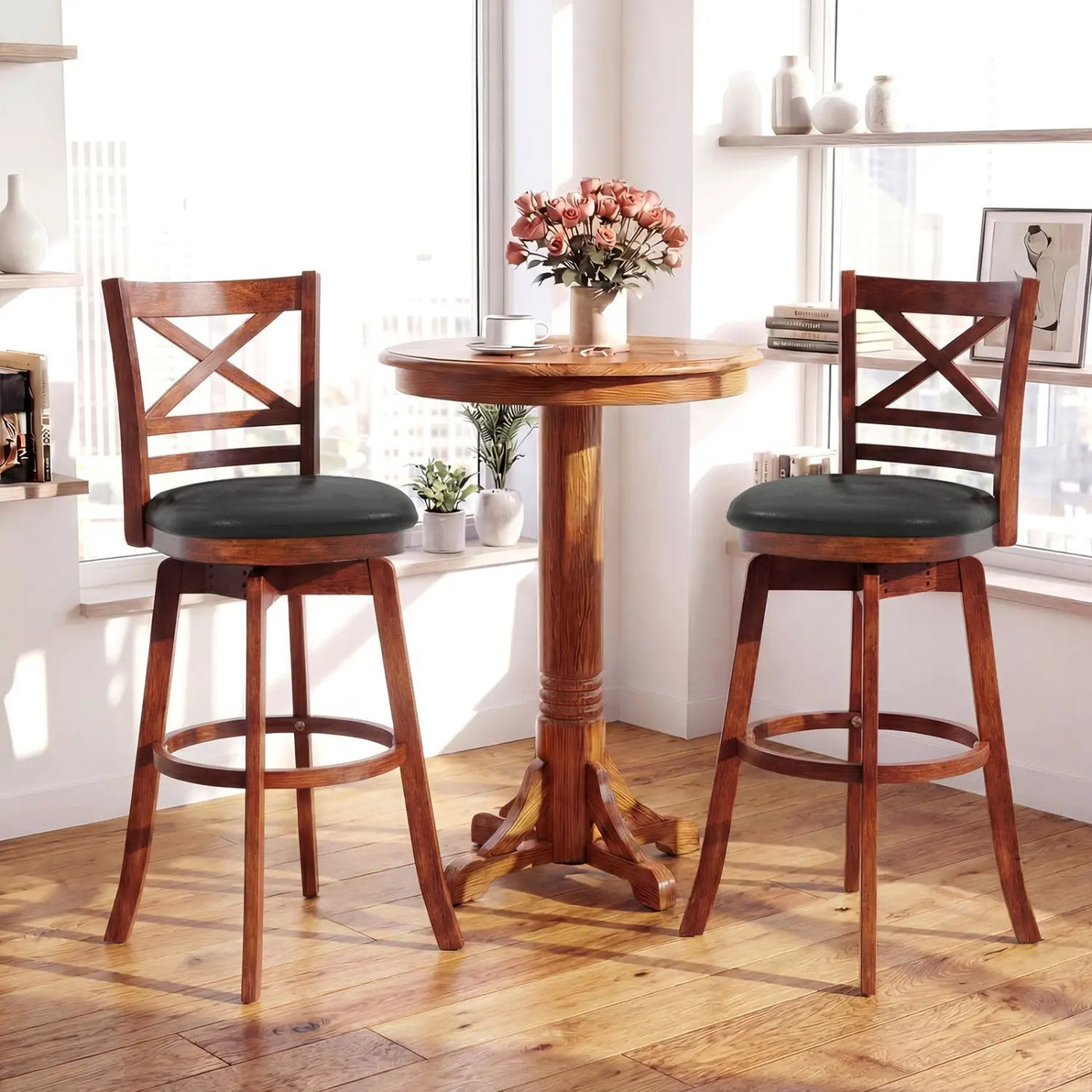 Swivel Barstools Set of 2 with Backrest and Footrest by DirectDeals