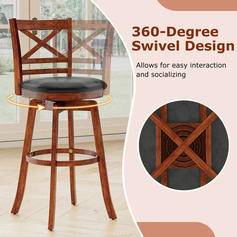 Swivel Barstools Set of 2 with Backrest and Footrest by DirectDeals