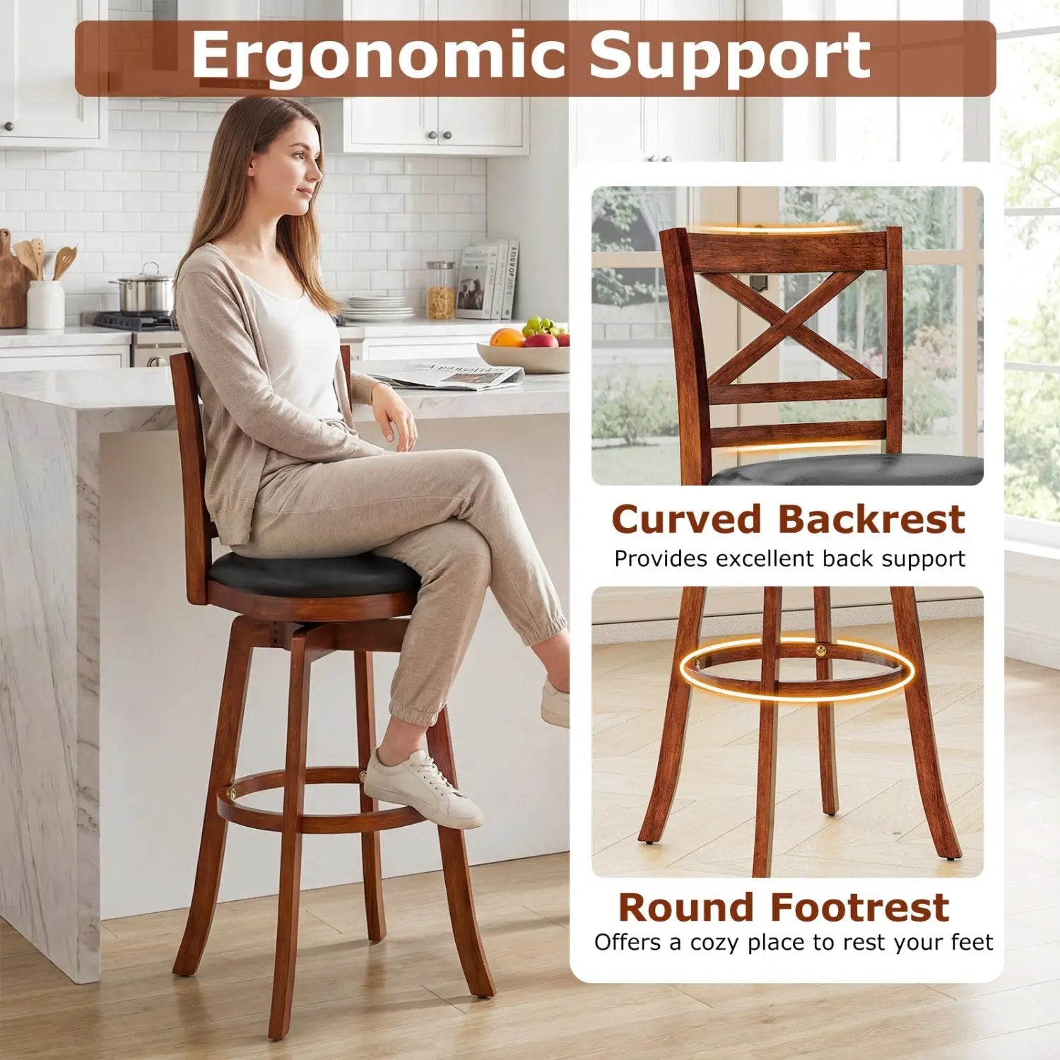 Swivel Barstools Set of 2 with Backrest and Footrest by DirectDeals