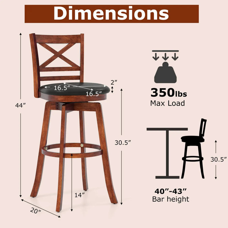 Swivel Barstools Set of 2 with Backrest and Footrest by DirectDeals