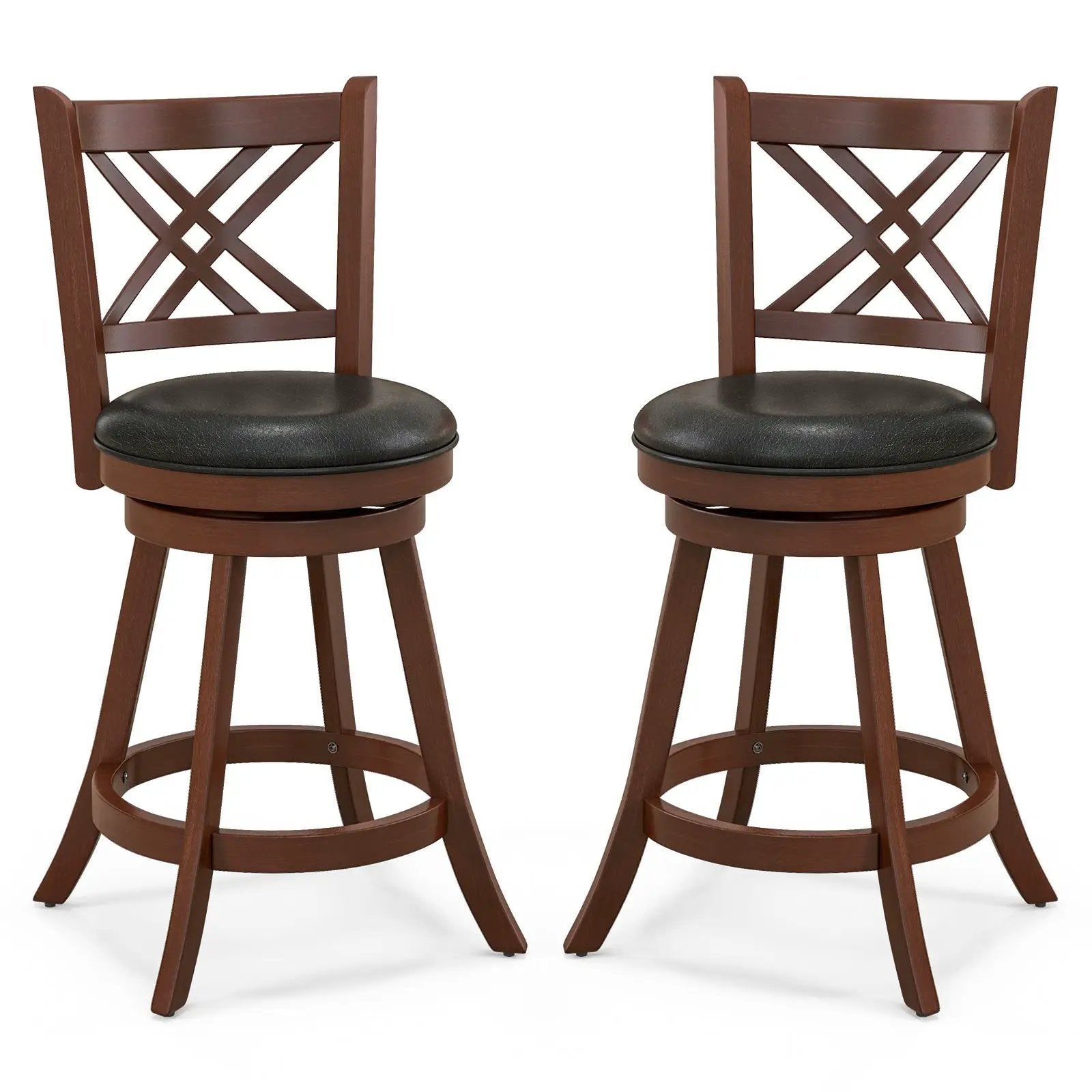 360¬∞ Swivel Upholstered Barstools Set of 2 with Back and Footrest by DirectDeals