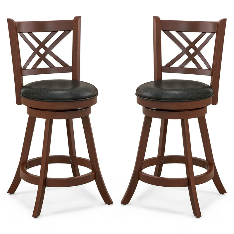 360¬∞ Swivel Upholstered Barstools Set of 2 with Back and Footrest by DirectDeals