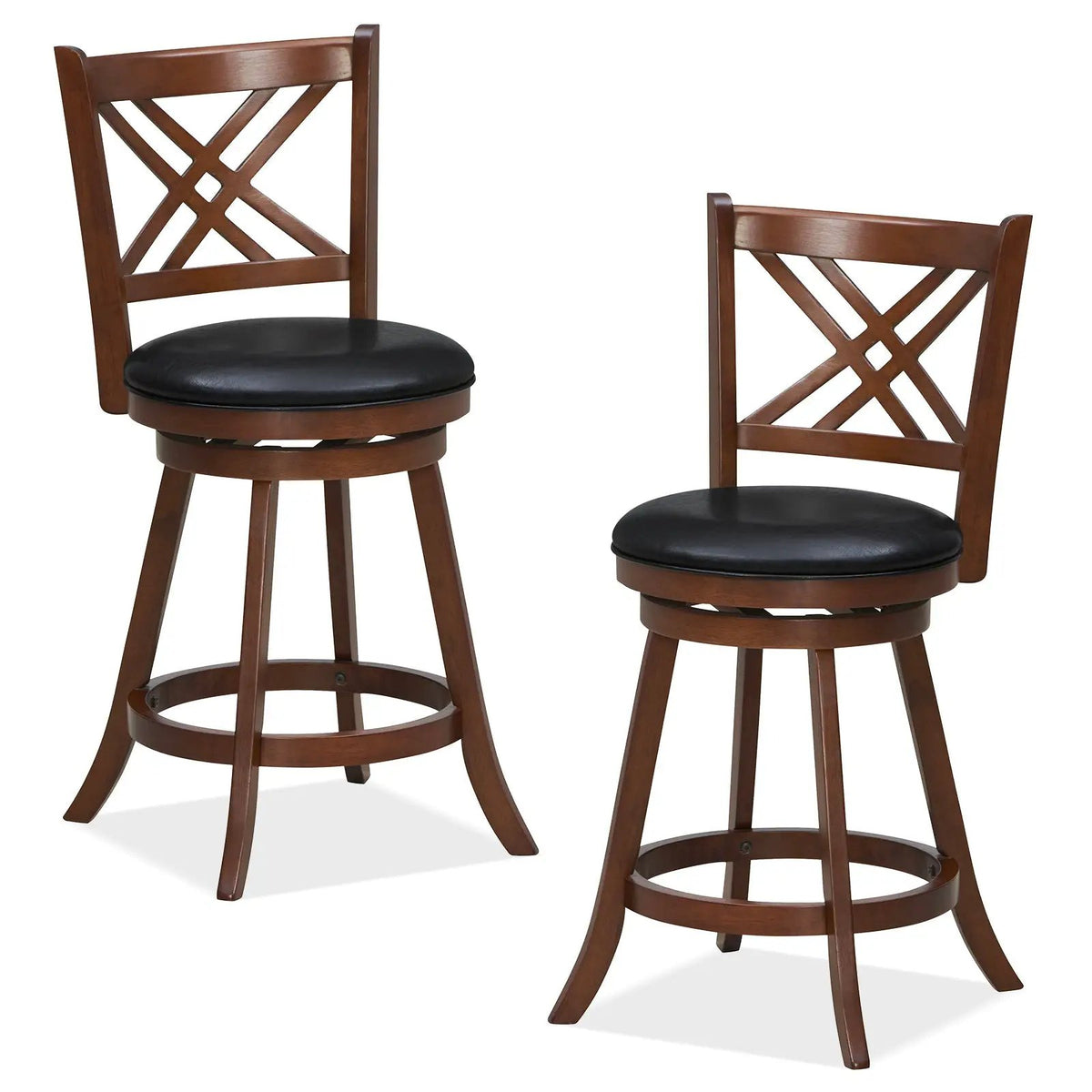 360¬∞ Swivel Upholstered Barstools Set of 2 with Back and Footrest by DirectDeals