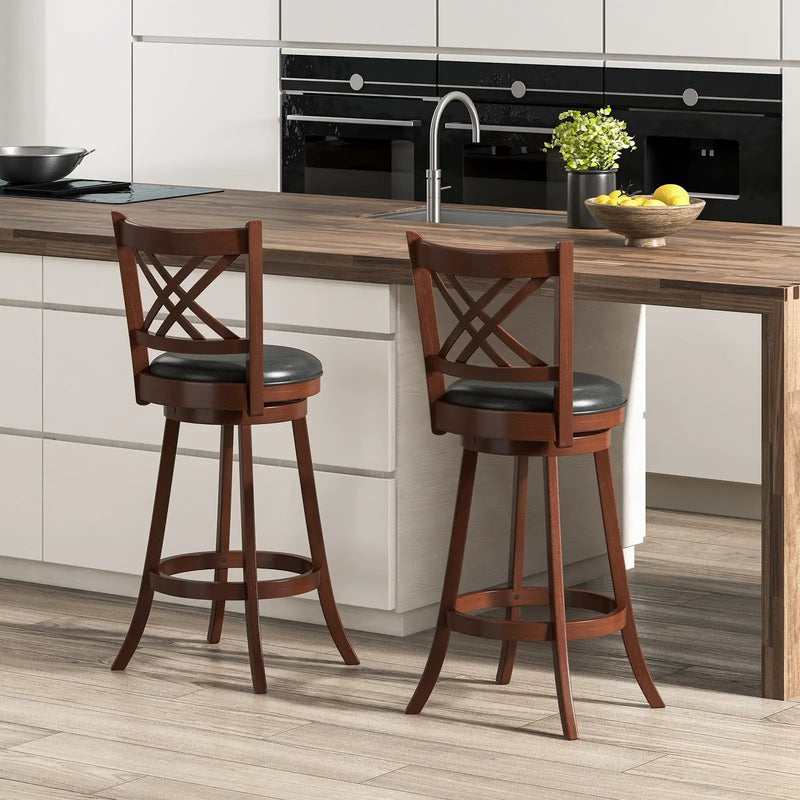 360¬∞ Swivel Upholstered Barstools Set of 2 with Back and Footrest by DirectDeals