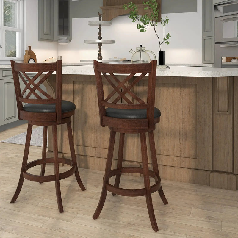 360¬∞ Swivel Upholstered Barstools Set of 2 with Back and Footrest by DirectDeals