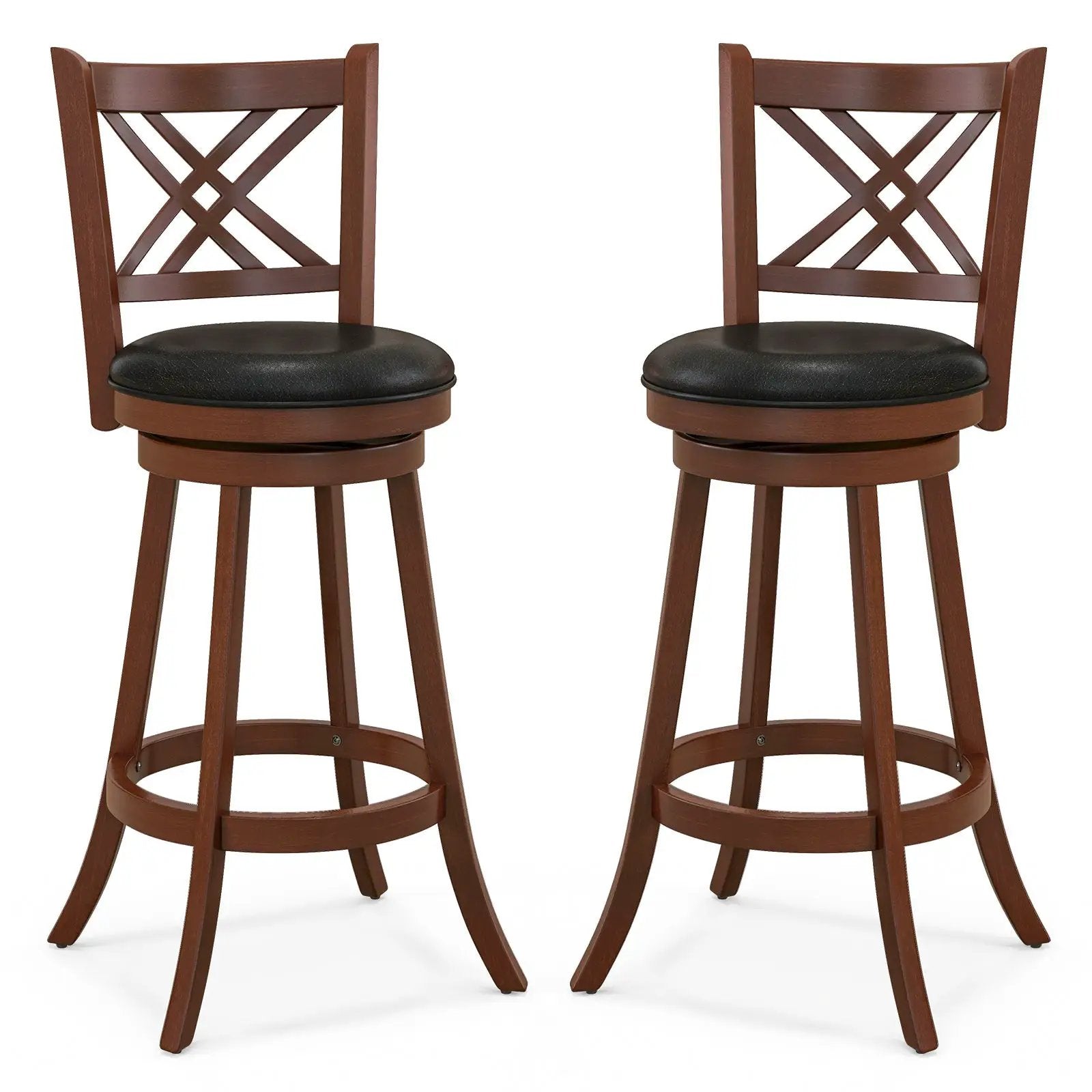 360¬∞ Swivel Upholstered Barstools Set of 2 with Back and Footrest by DirectDeals