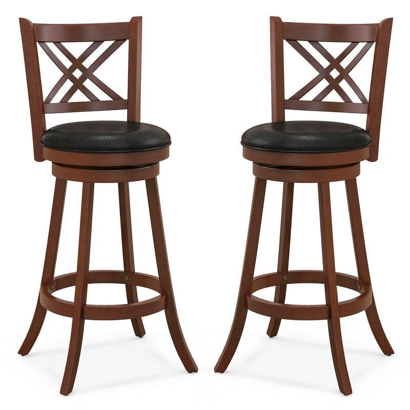 360¬∞ Swivel Upholstered Barstools Set of 2 with Back and Footrest by DirectDeals