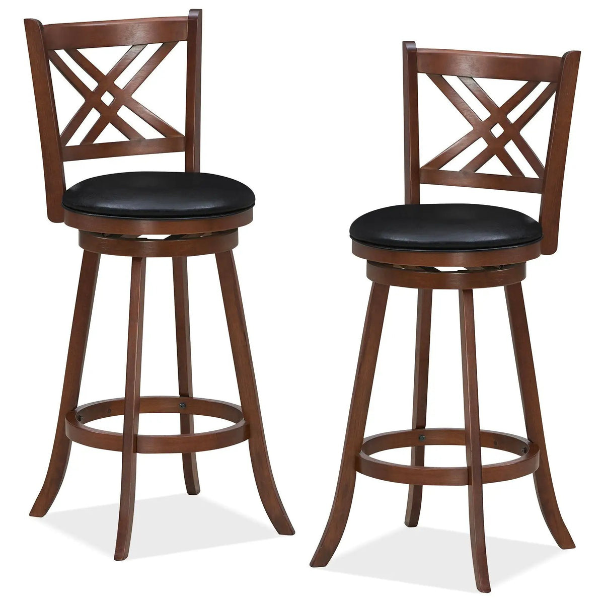 360¬∞ Swivel Upholstered Barstools Set of 2 with Back and Footrest by DirectDeals