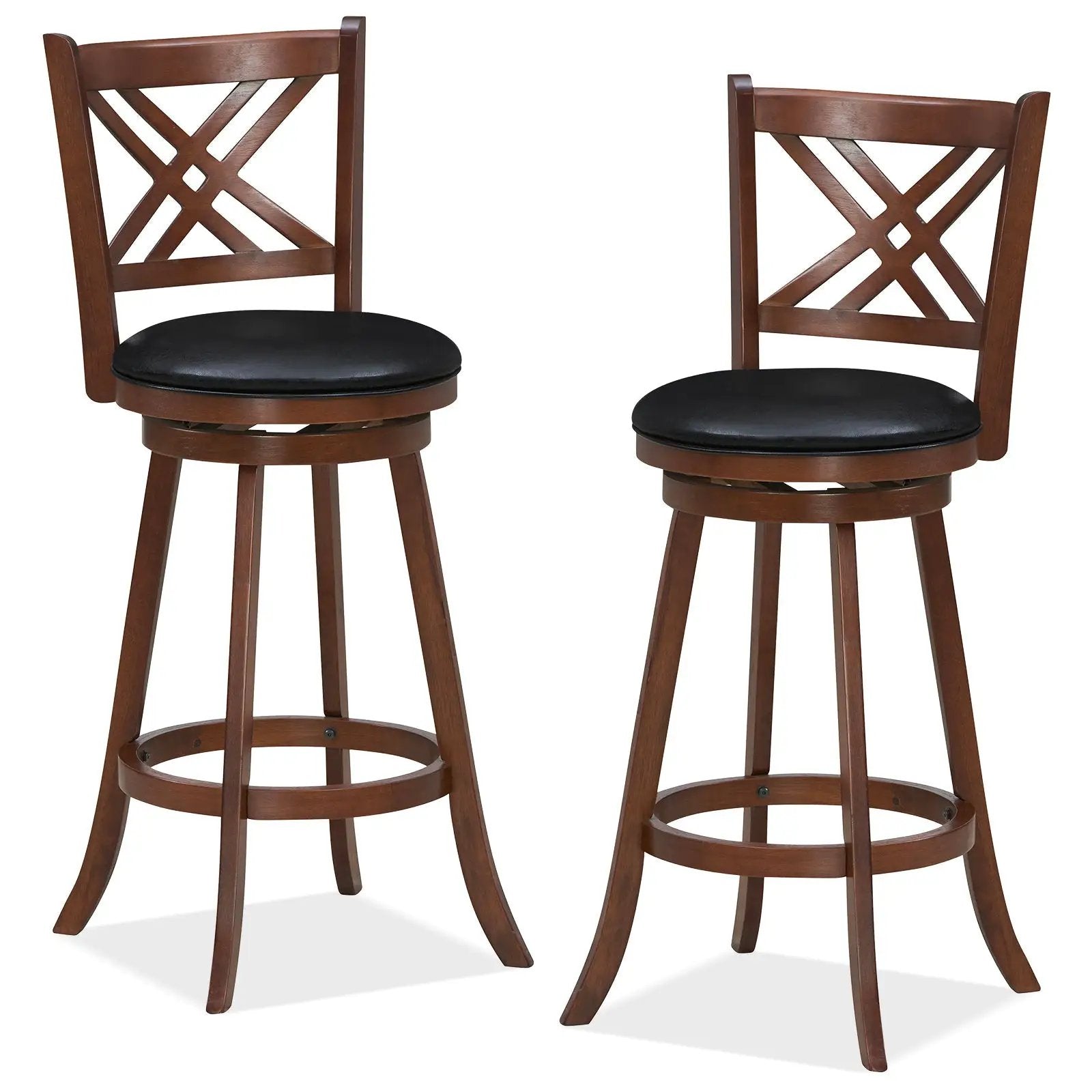360¬∞ Swivel Upholstered Barstools Set of 2 with Back and Footrest by DirectDeals
